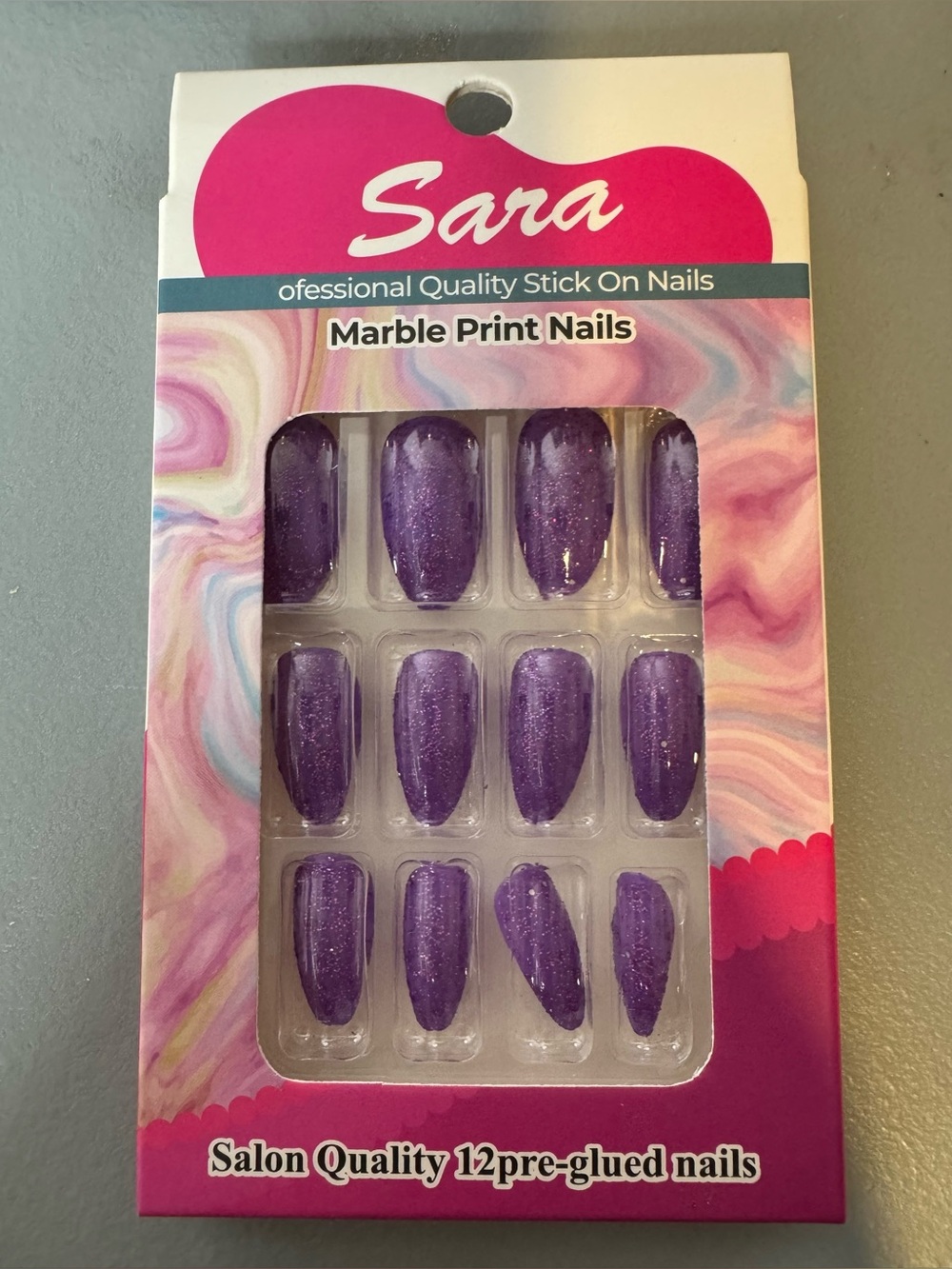 Sara Shimmery glitter Purple Marble Press-On Nails 12pcs witch Halloween